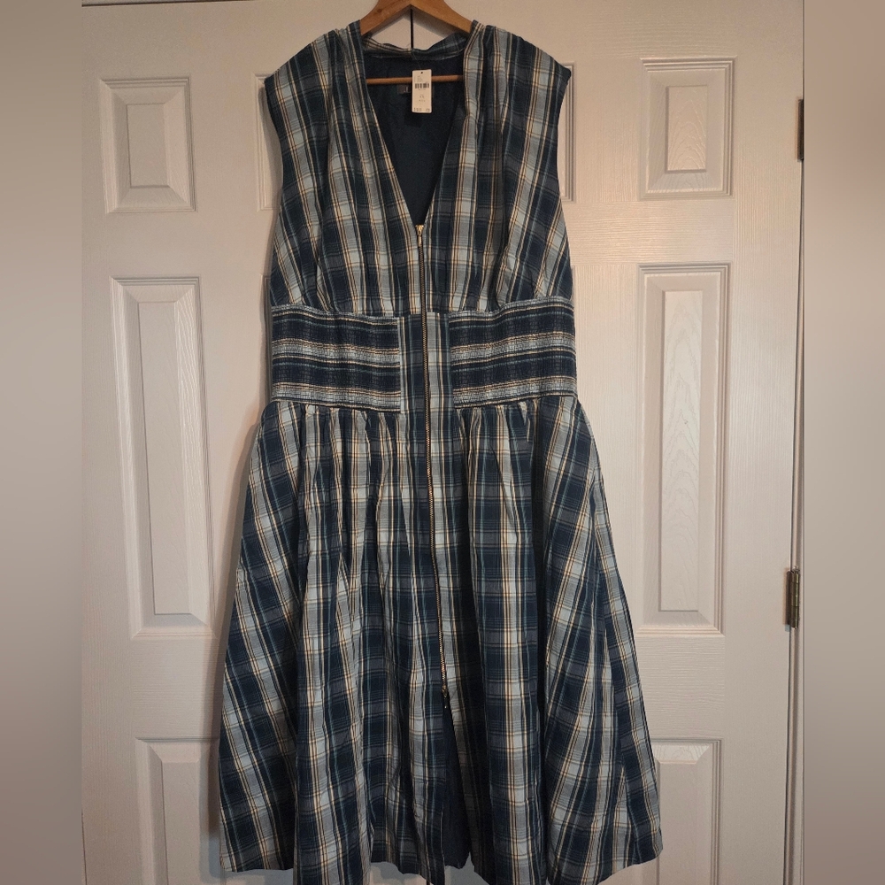 Anthropologie Tommie Zip-Front Midi Dress Green Plaid, size 3X Plus St. Pats - Picture 5 of 9